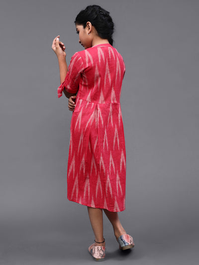 Pink & White Ikat Design Short Dress