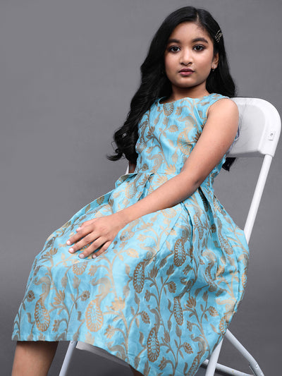 Blue Brocade Short Dress
