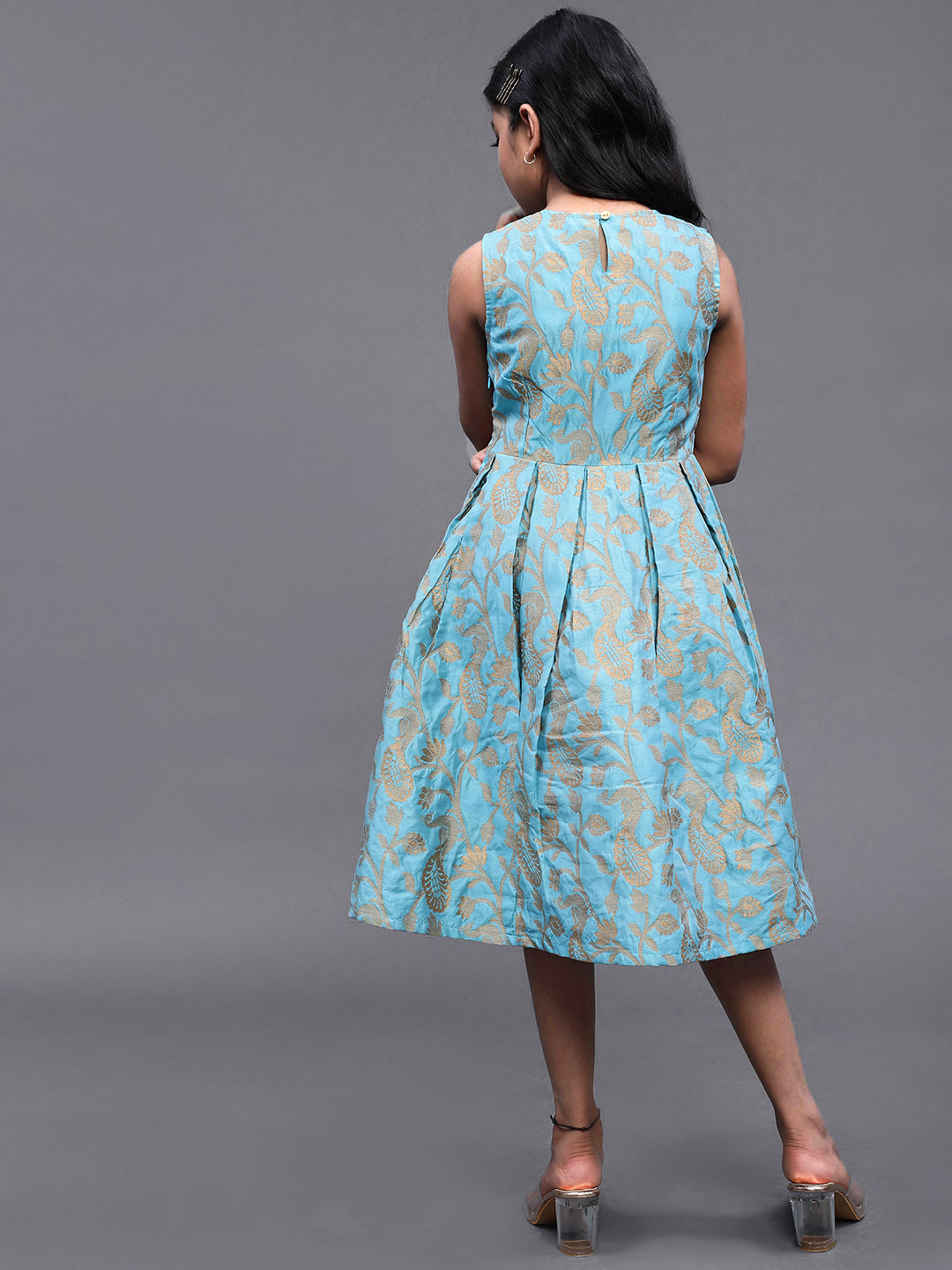 Blue Brocade Short Dress