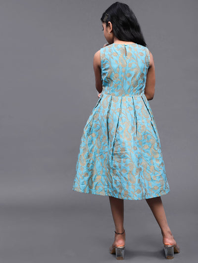 Blue Brocade Short Dress