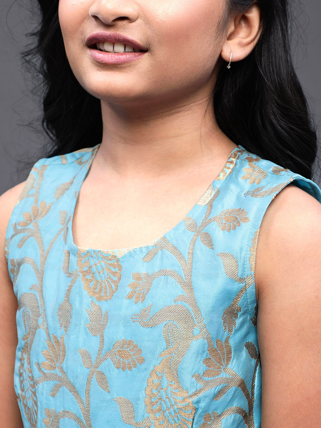 Blue Brocade Short Dress