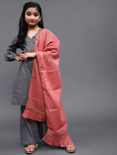 Grey Printed Kurta Palazzo With Dupatta