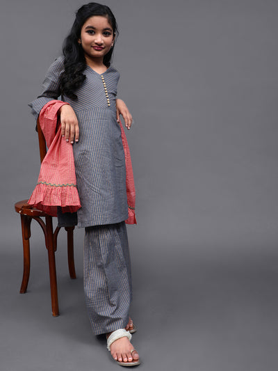 Grey Printed Kurta Palazzo With Dupatta