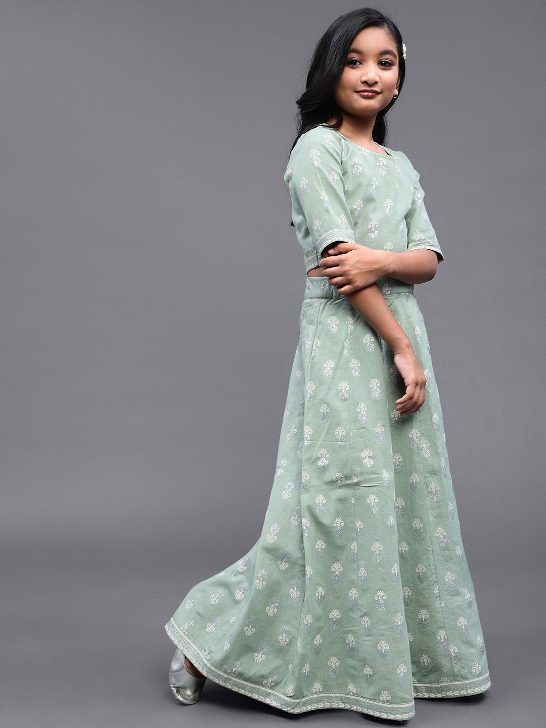 Pastel Green Khari Print Lehenga Choli With Dupatta