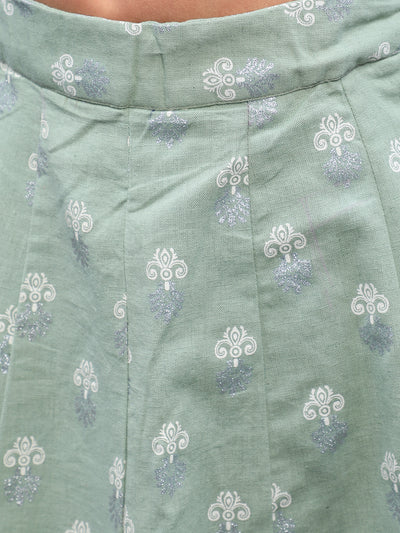Pastel Green Khari Print Lehenga Choli With Dupatta