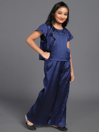 Navy Blue Pleated Top With Palazzo