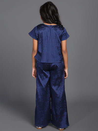 Navy Blue Pleated Top With Palazzo