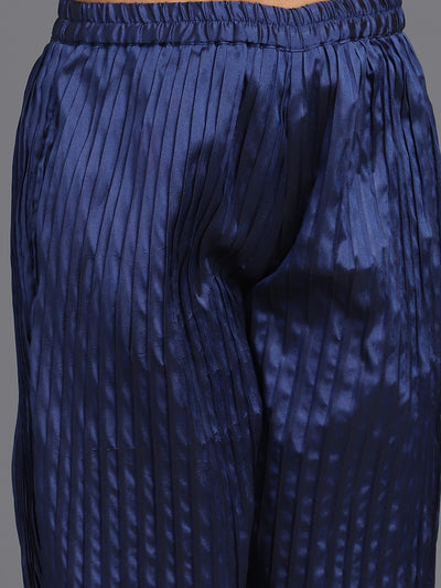 Navy Blue Pleated Top With Palazzo