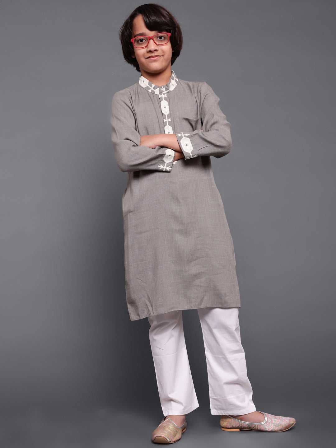 Grey Embroidered Long Kurta