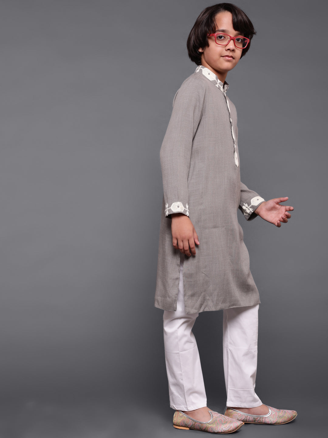 Grey Embroidered Long Kurta