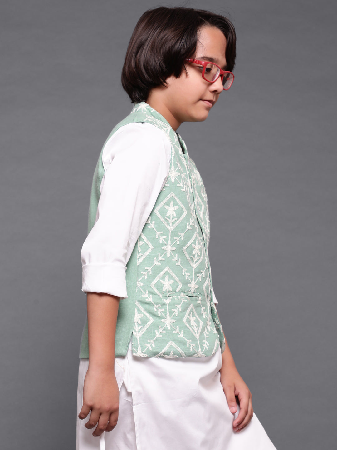 Green Embroidered Nehru Jacket