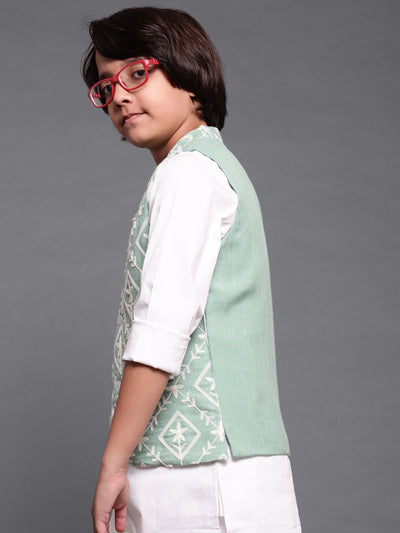 Green Embroidered Nehru Jacket