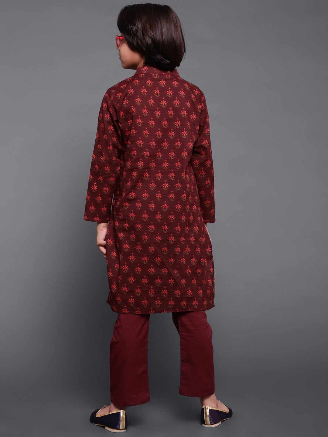 Maroon Floral Print Kurta With Pyjama