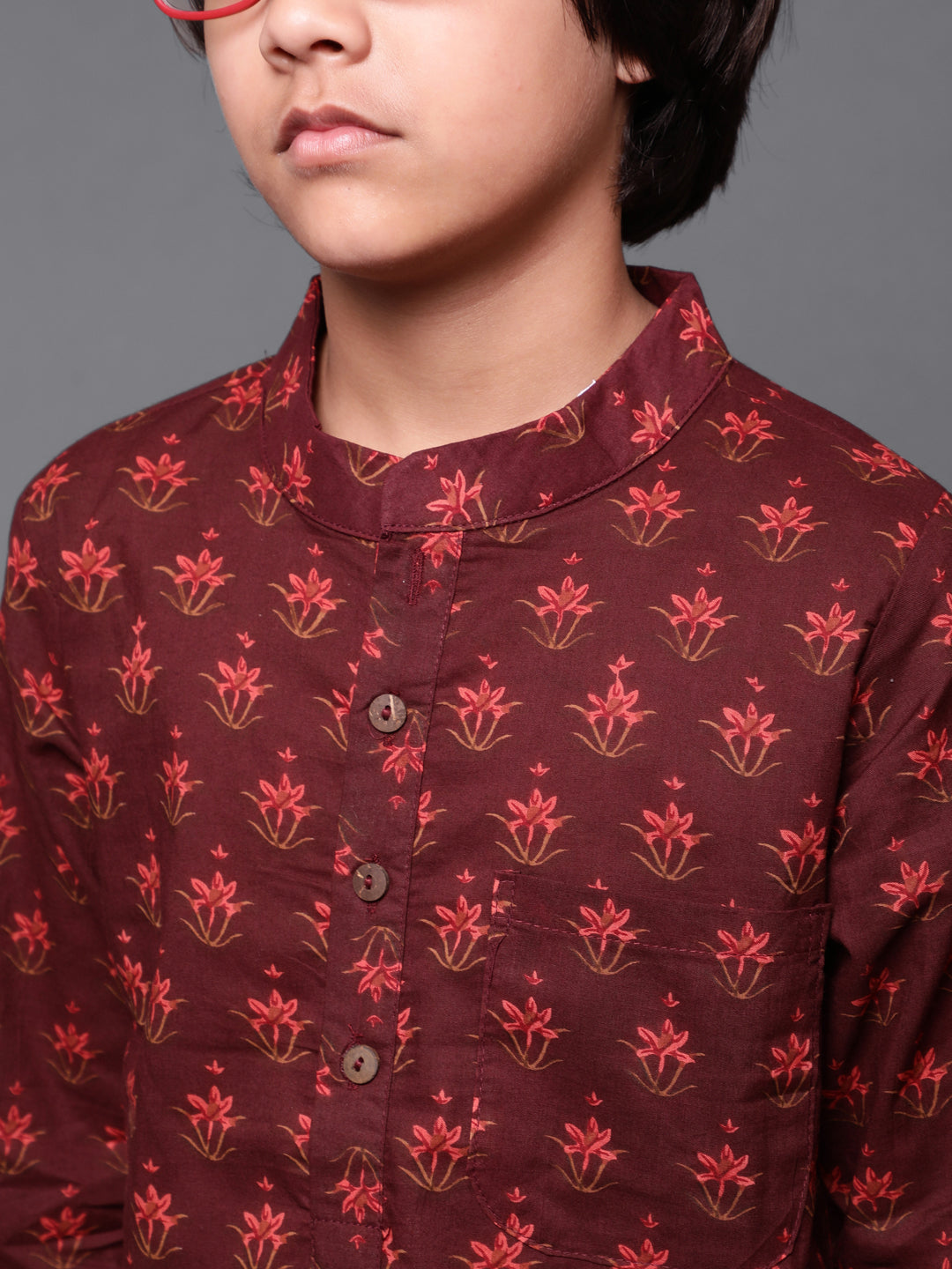 Maroon Floral Print Kurta With Pyjama