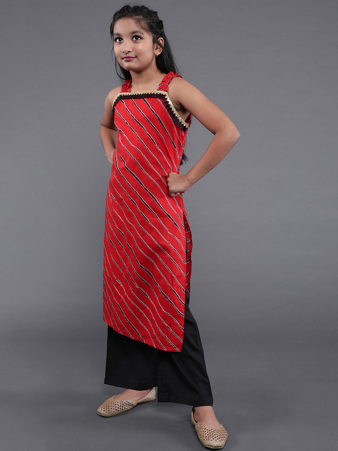 Red Striped Kurta With Palazzo