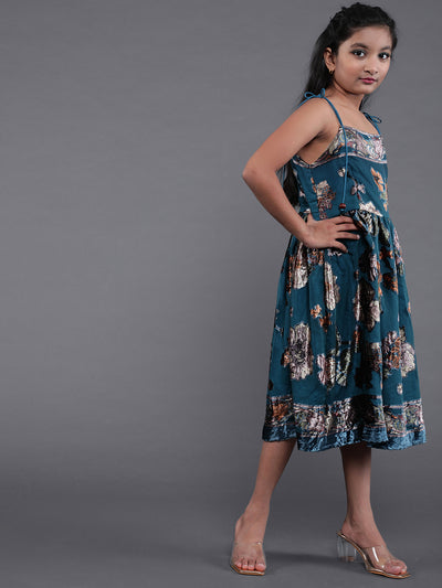 Blue Floral Print Fit & Flare Dress