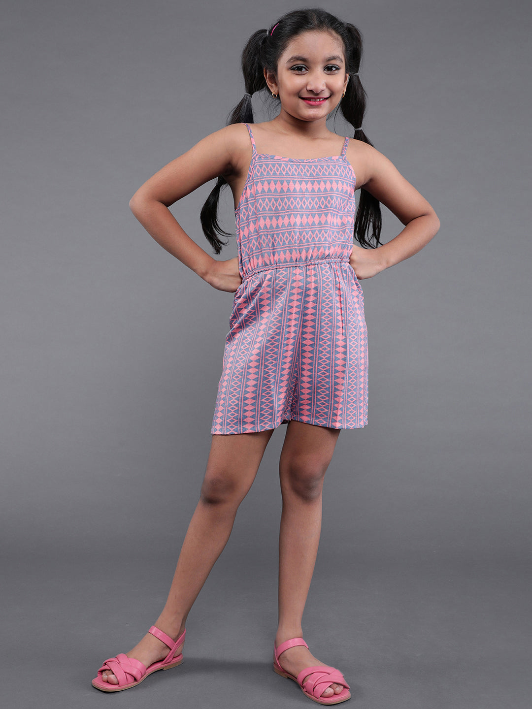 Peach Geometric Print Sleeveless Playsuit