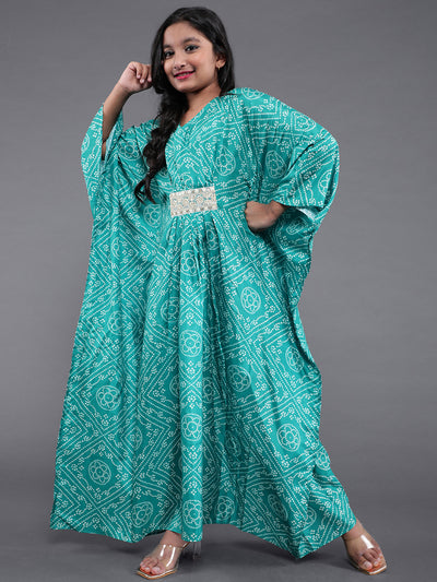 Green Bandhani Print Dress