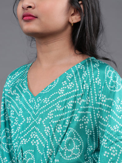 Green Bandhani Print Dress