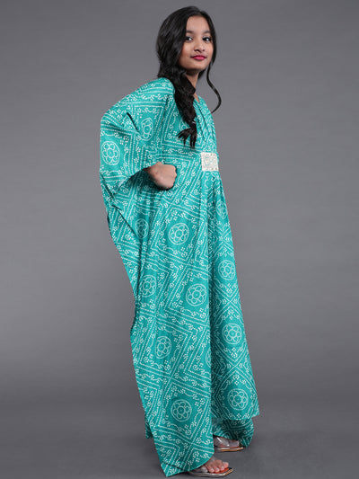 Green Bandhani Print Dress