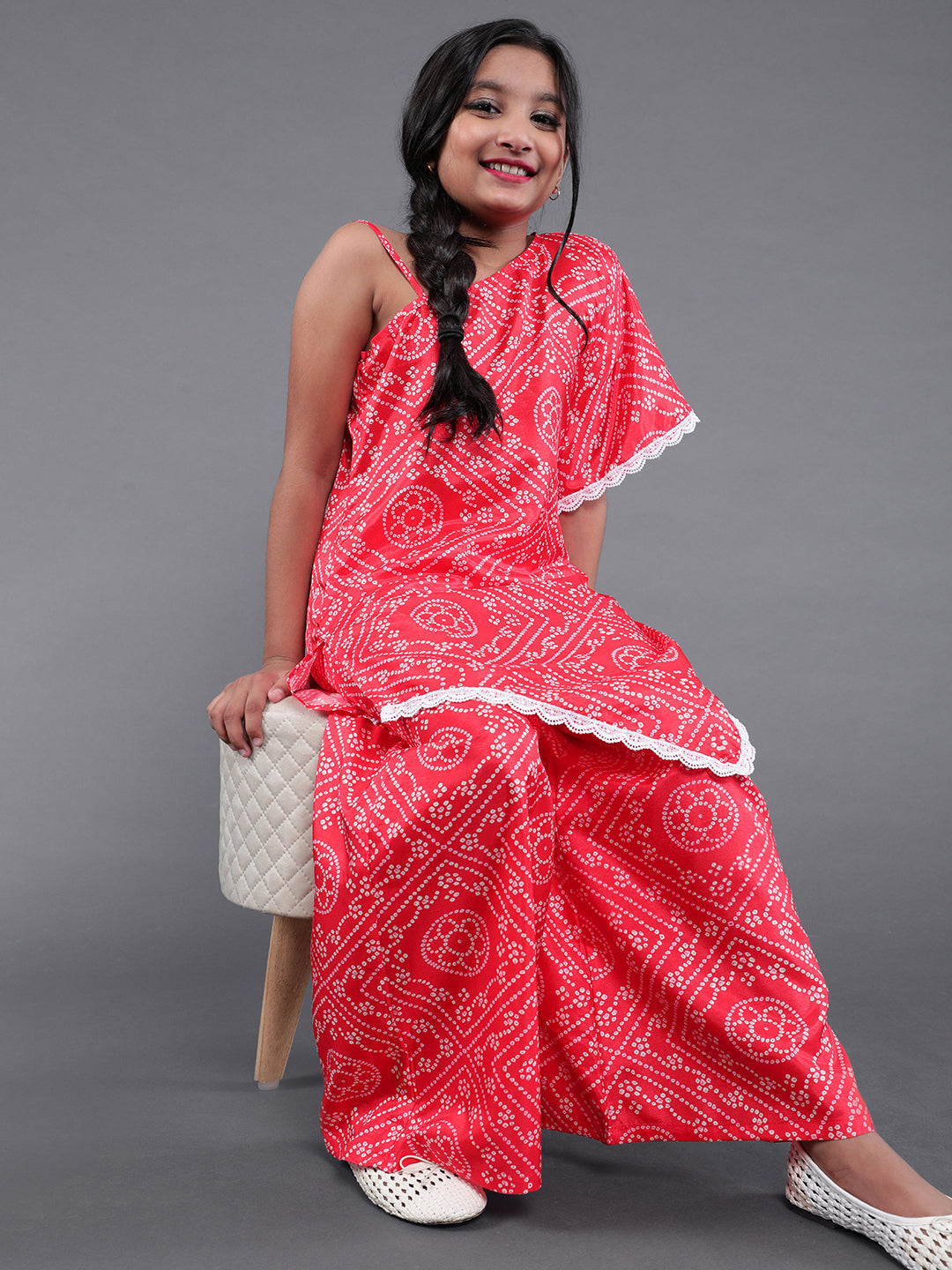 Red Floral Print Kurta With Palazzo