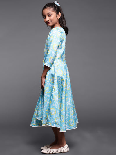 Turquoise Blue Bandhani Print Flared Dress