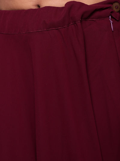 Burgundy Embroidered Kurta With Flared Skirt