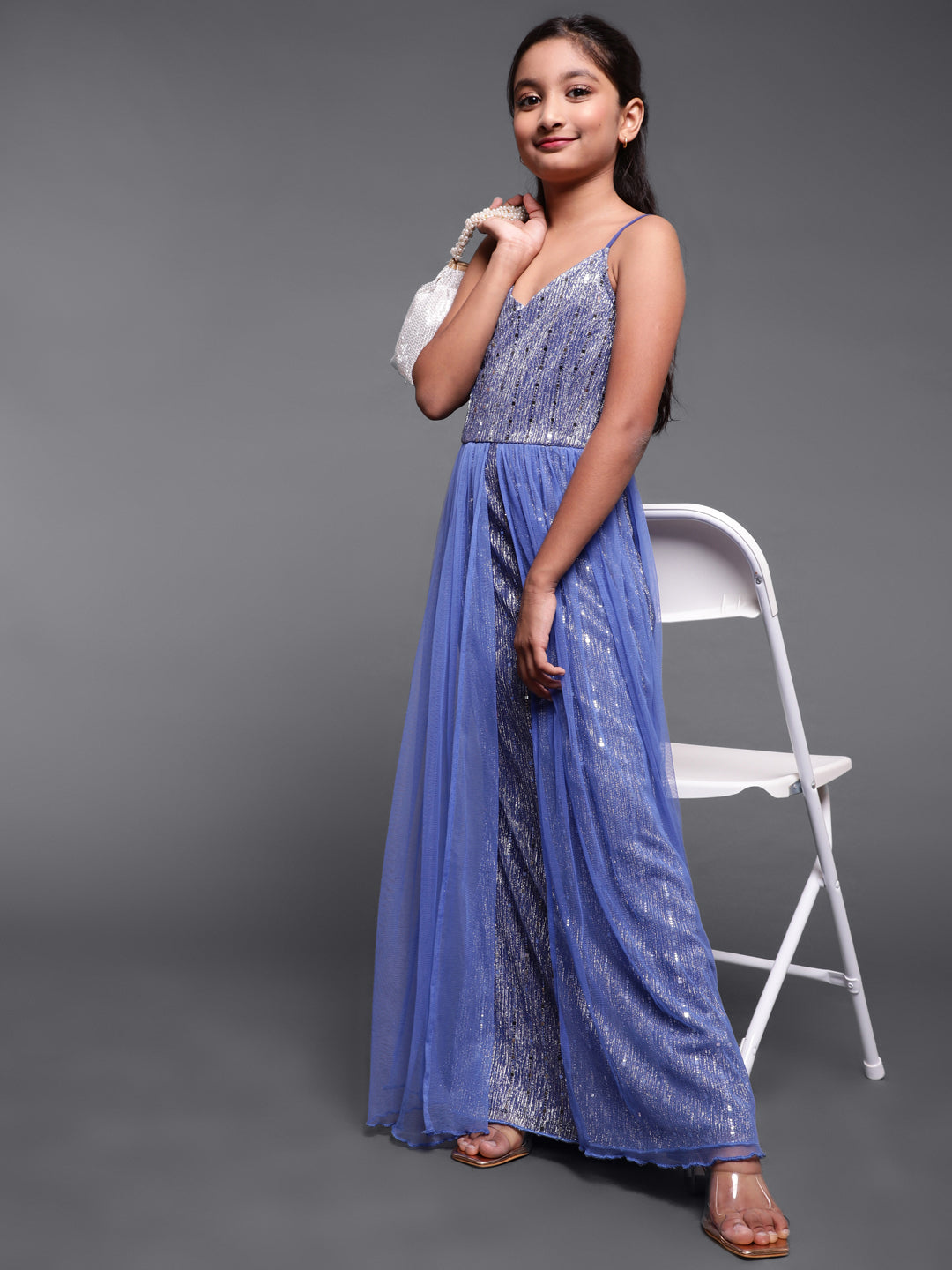 Royal Blue Embellished Layered Maxi Dress