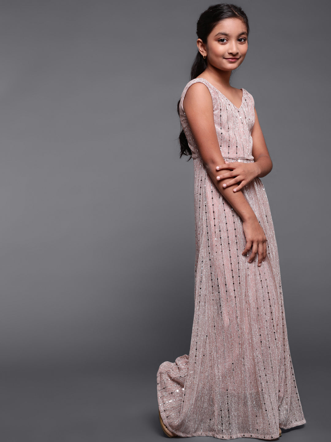 Rose Gold Embellished Flared Maxi Dress