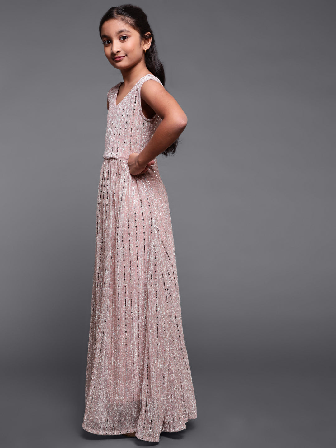 Rose Gold Embellished Flared Maxi Dress