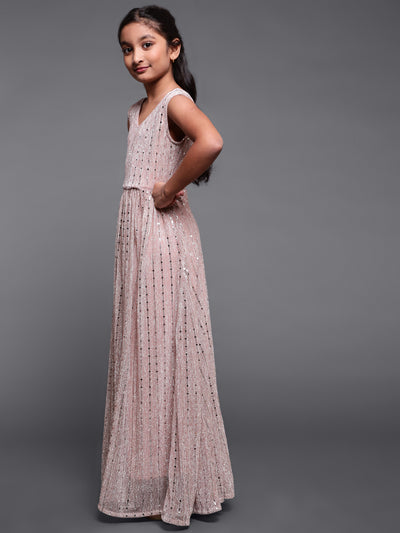 Rose Gold Embellished Flared Maxi Dress