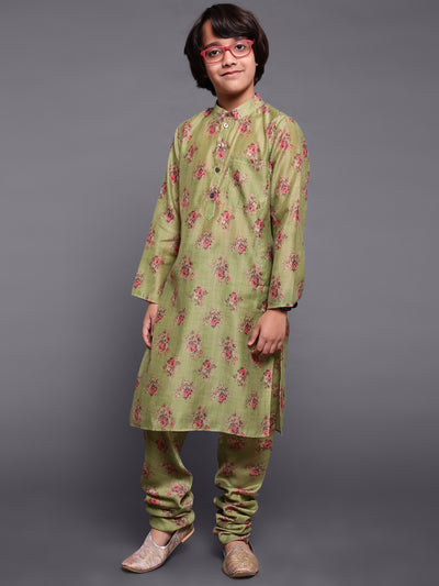 Green Digital Print Long Kurta With Churidar