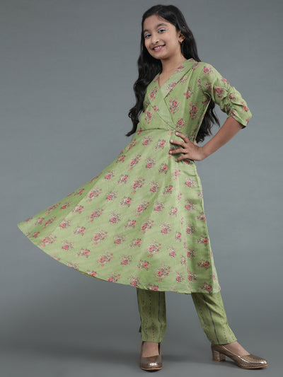 Green Floral Print Kurta With Pant