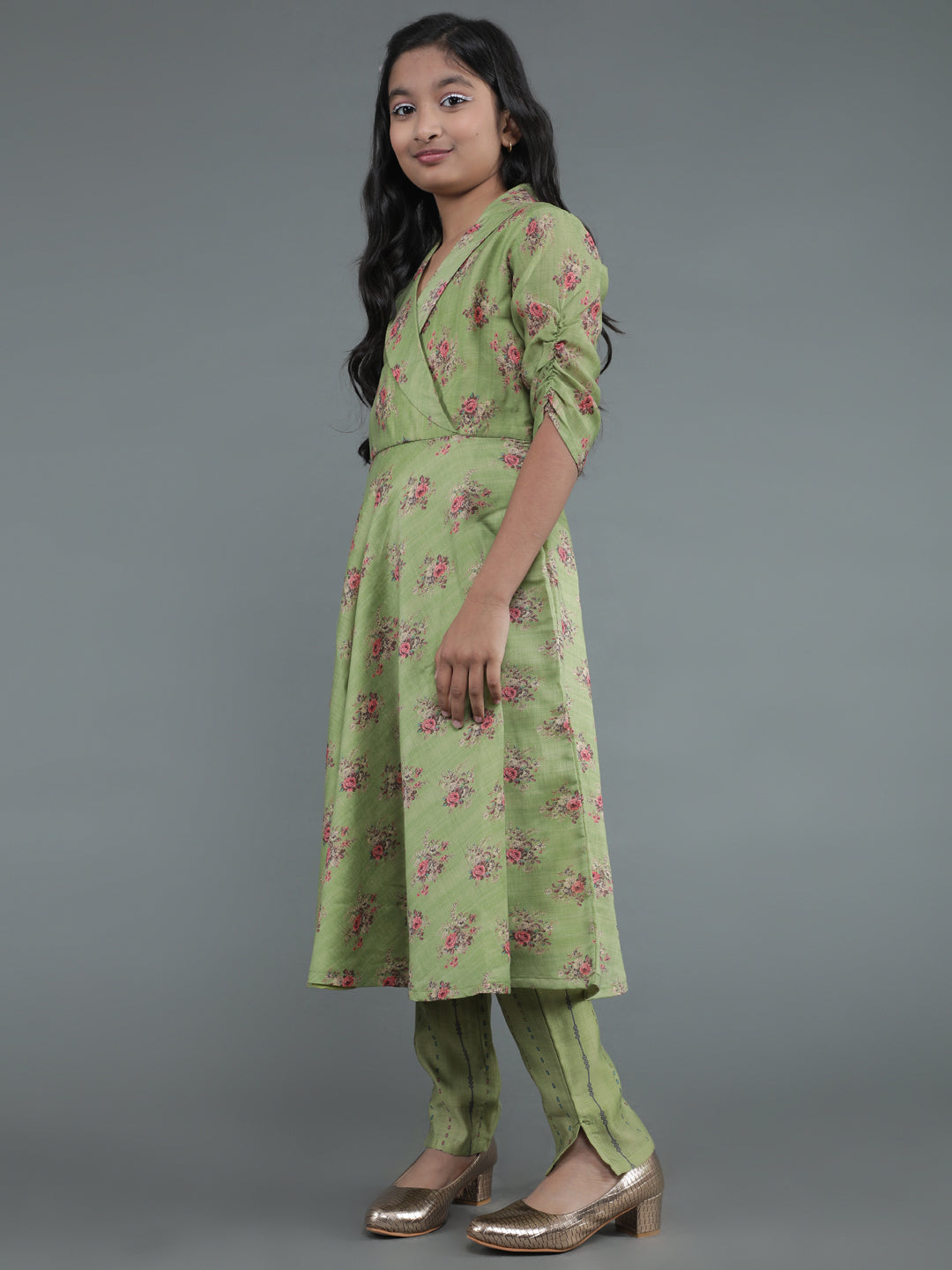 Green Floral Print Kurta With Pant