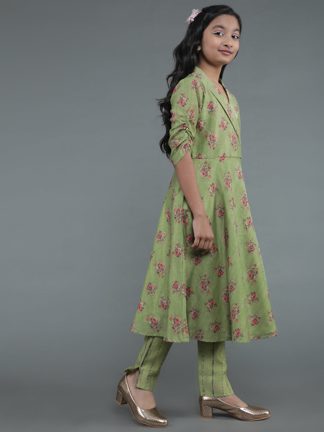 Green Floral Print Kurta With Pant