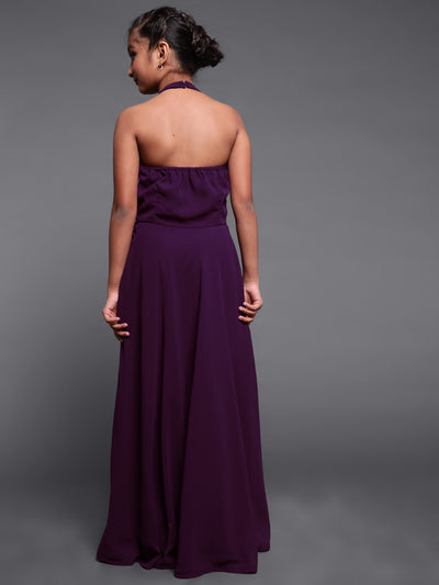 Purple Sequined Flared Maxi Dress