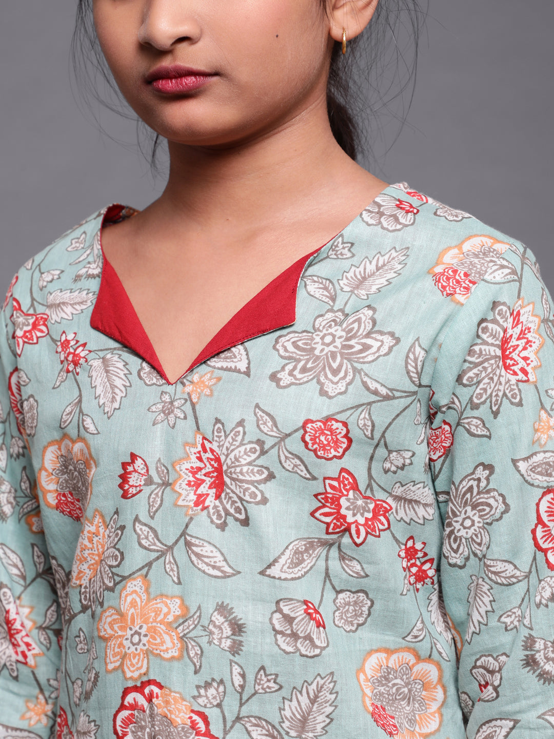 Pastel Green Floral Print Kurta With Sharara