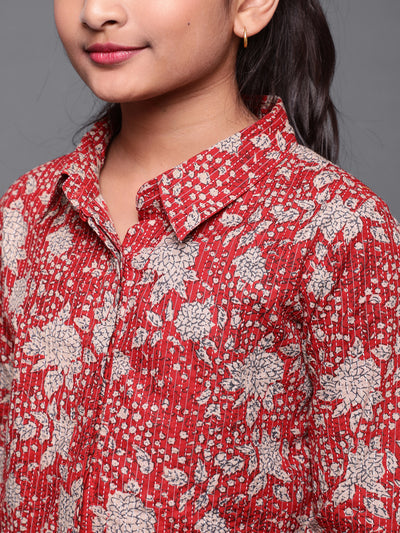 Red Floral Print Shirt With Palazzo