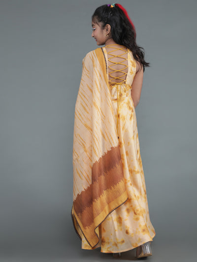 Cream Tie & Dye Print Dress With Dupatta