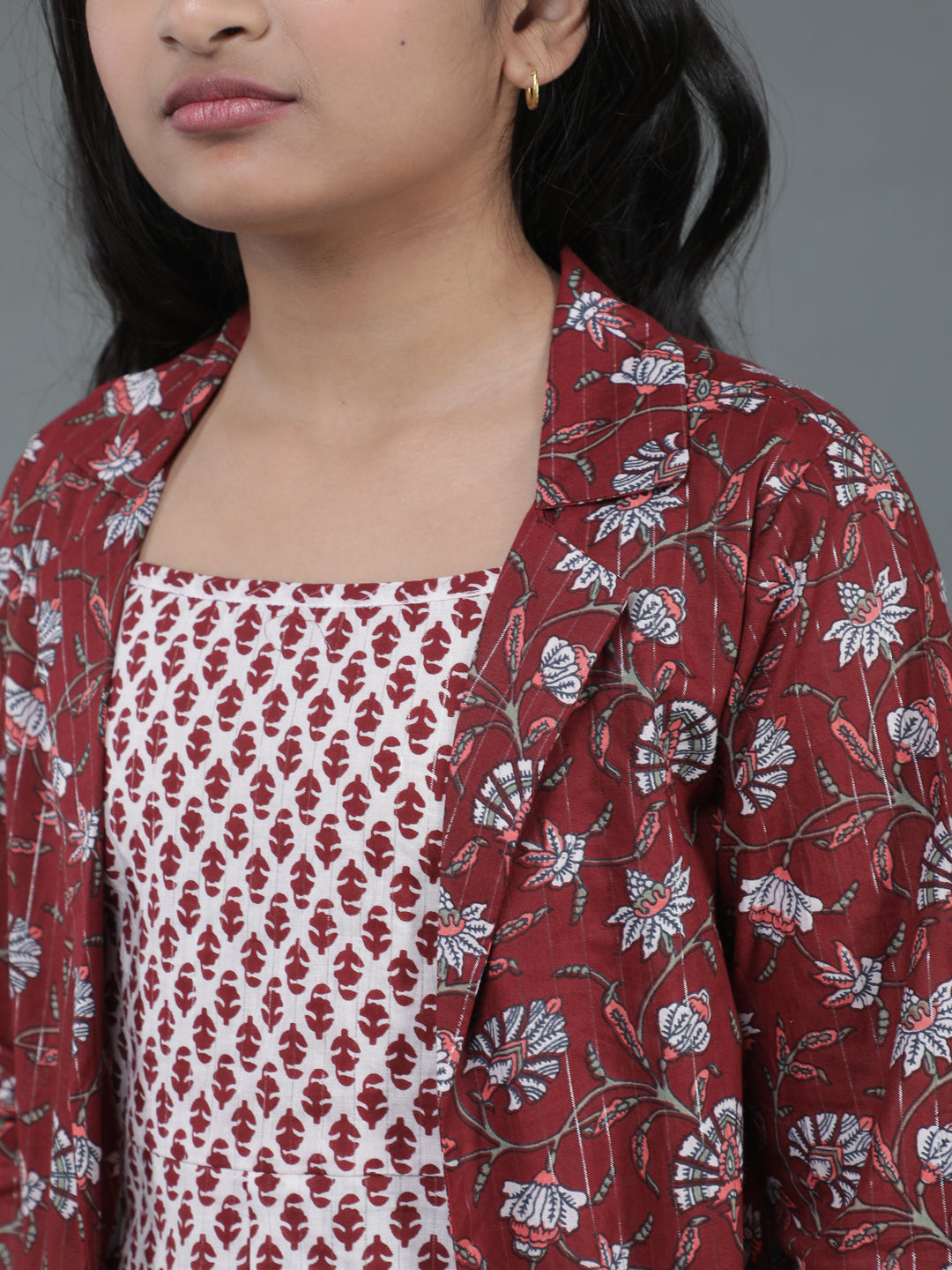 Maroon Floral Print Sibling Combo