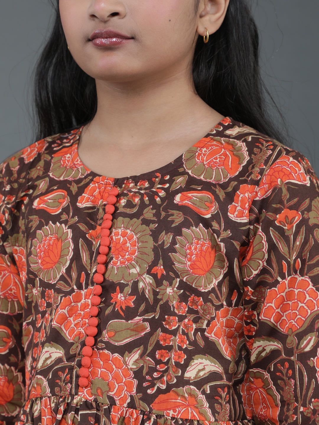 Brown Floral Print Kurta Sharara With Dupatta