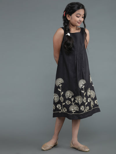 Black Embroidered A-Line Dress