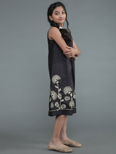 Black Embroidered A-Line Dress