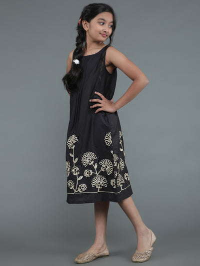 Black Embroidered A-Line Dress