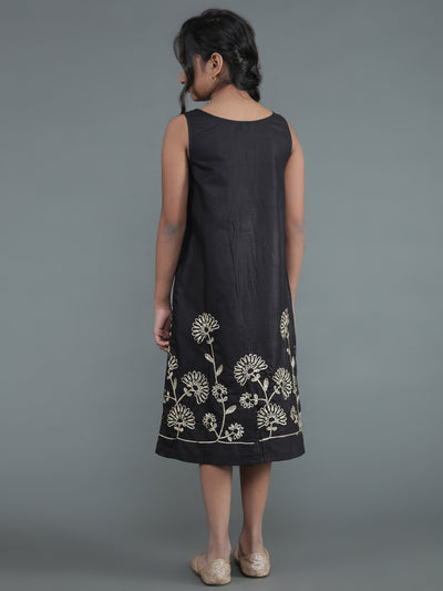 Black Embroidered A-Line Dress