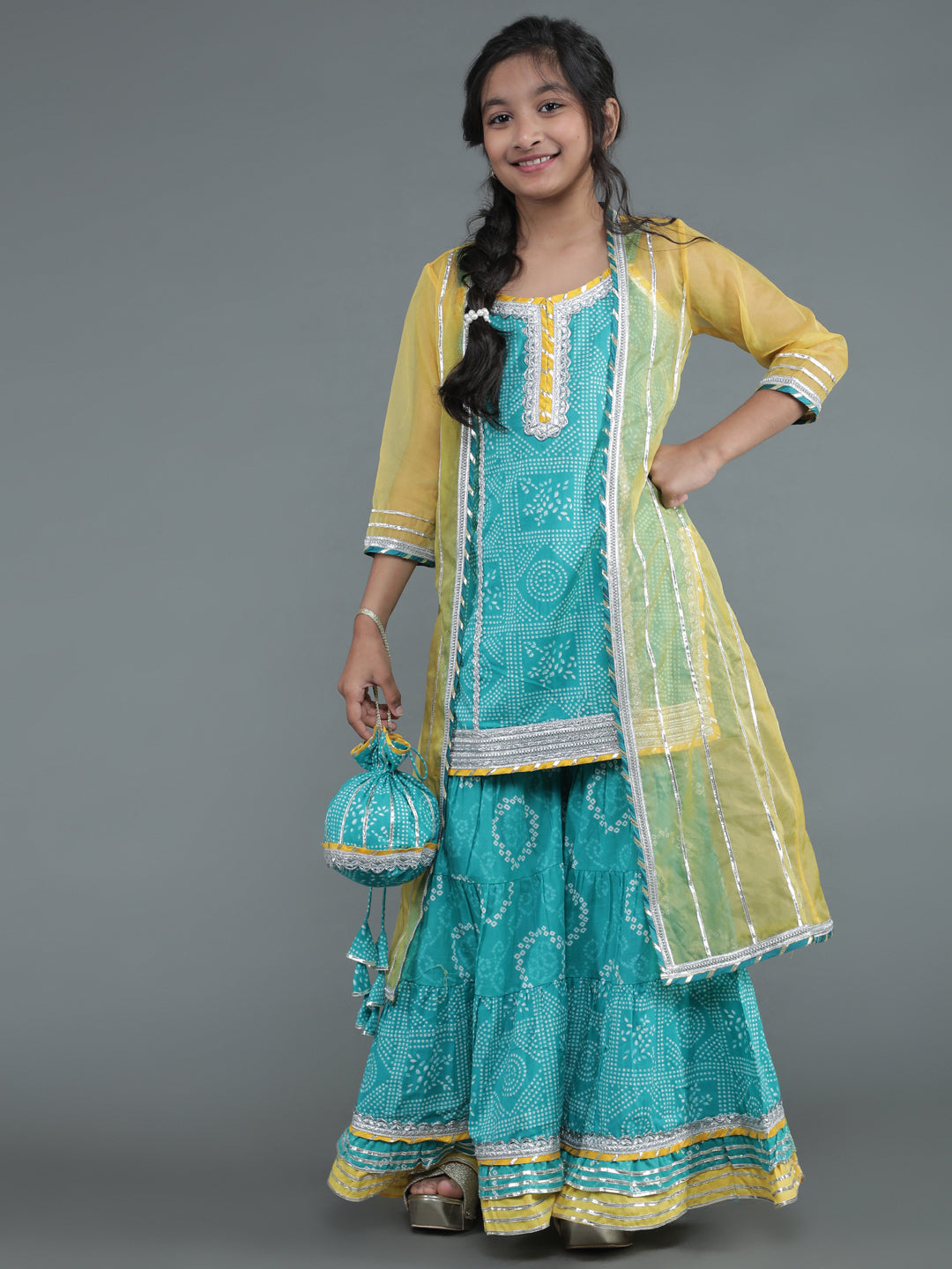 Blue Bandhani Print Sibling Combo