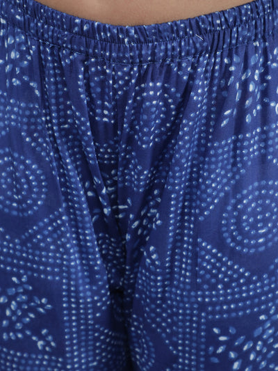 Navy Blue Bandhani Print Kurta Sharara With Dupatta