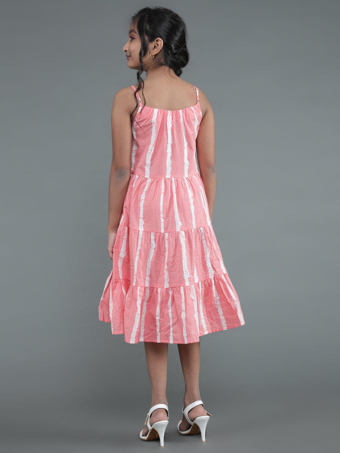 Peach Striped Tiered Dress