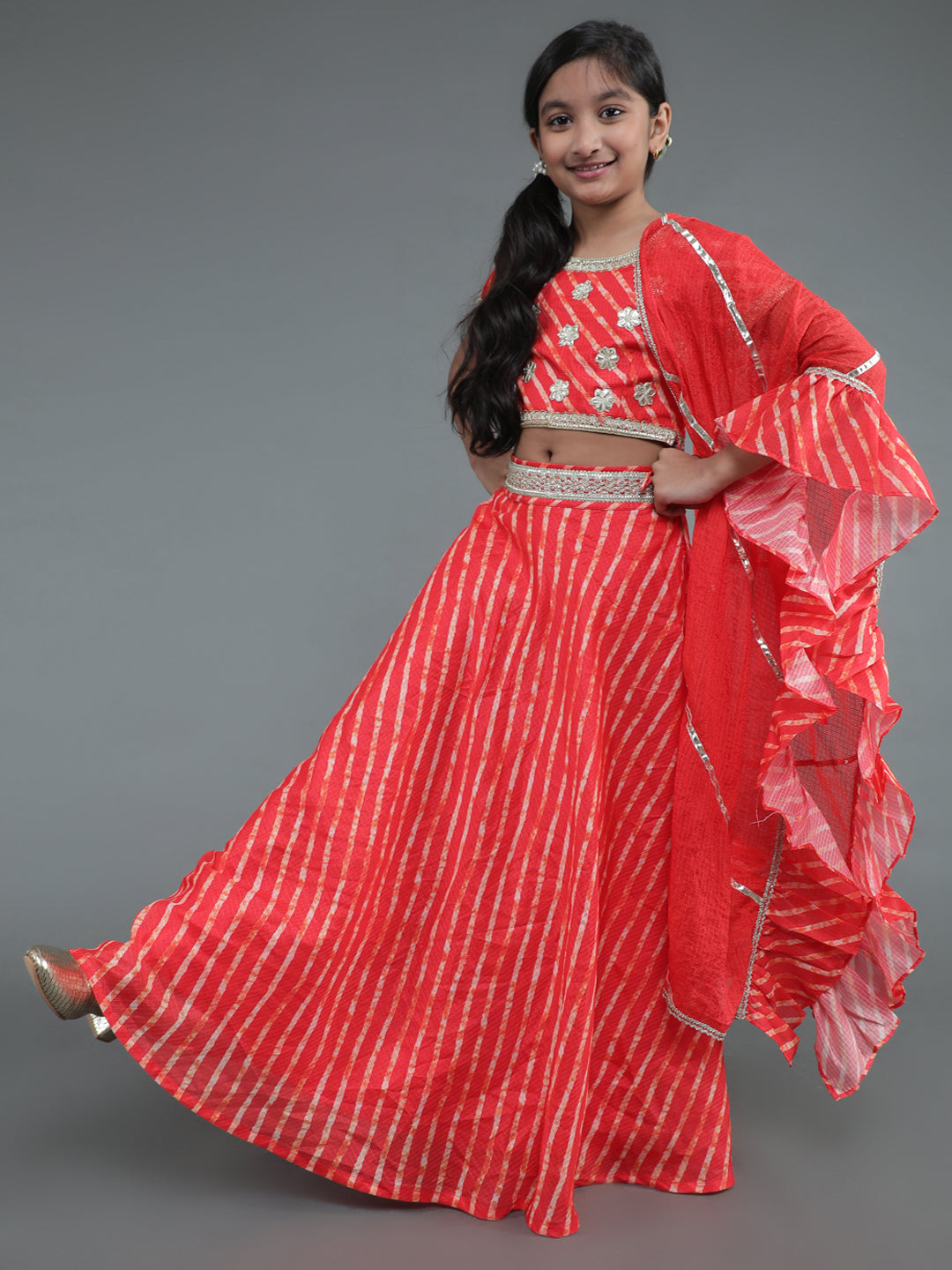 Red Leheriya Print Lehenga Choli With Dupatta