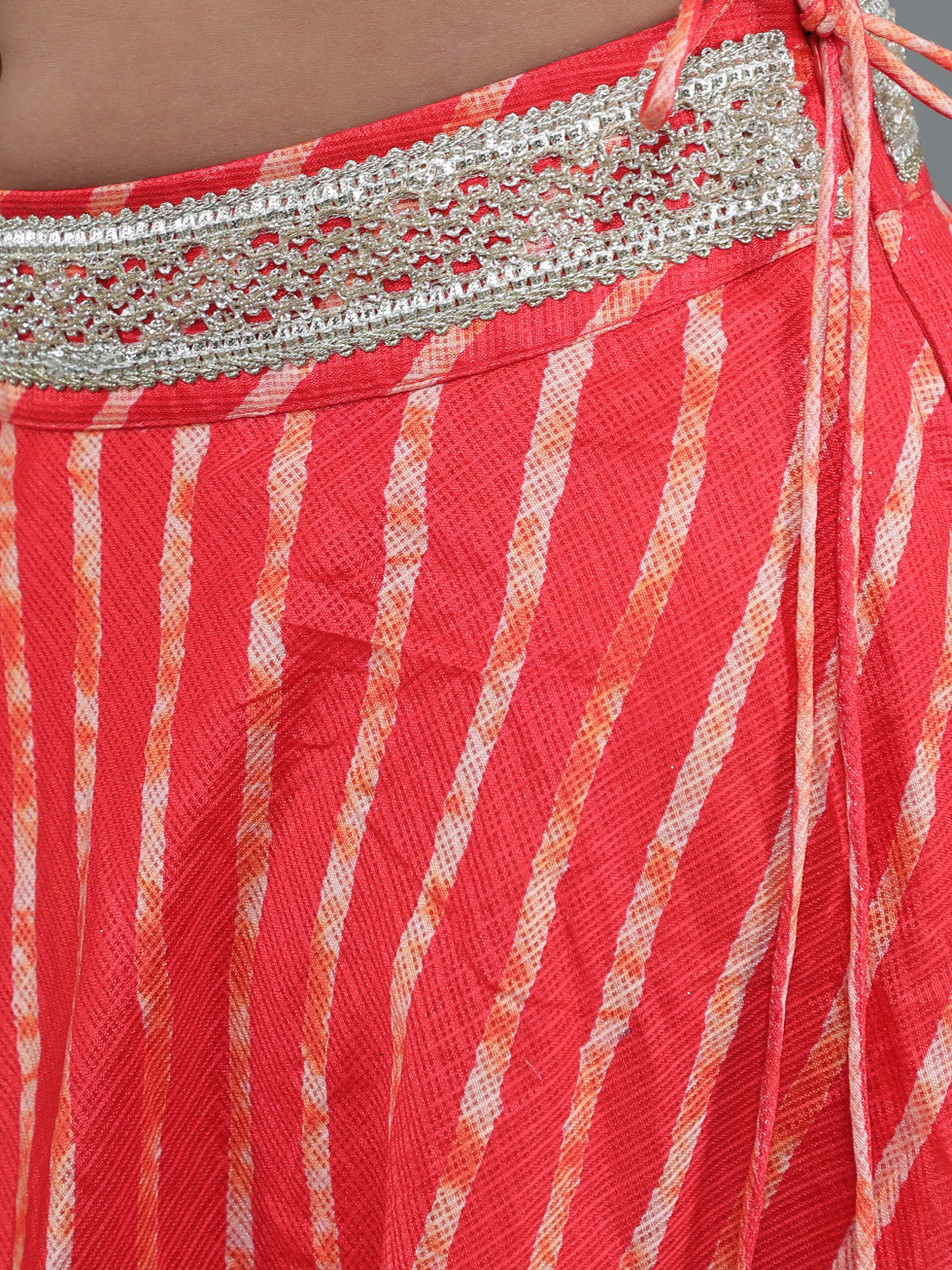 Red Leheriya Print Lehenga Choli With Dupatta